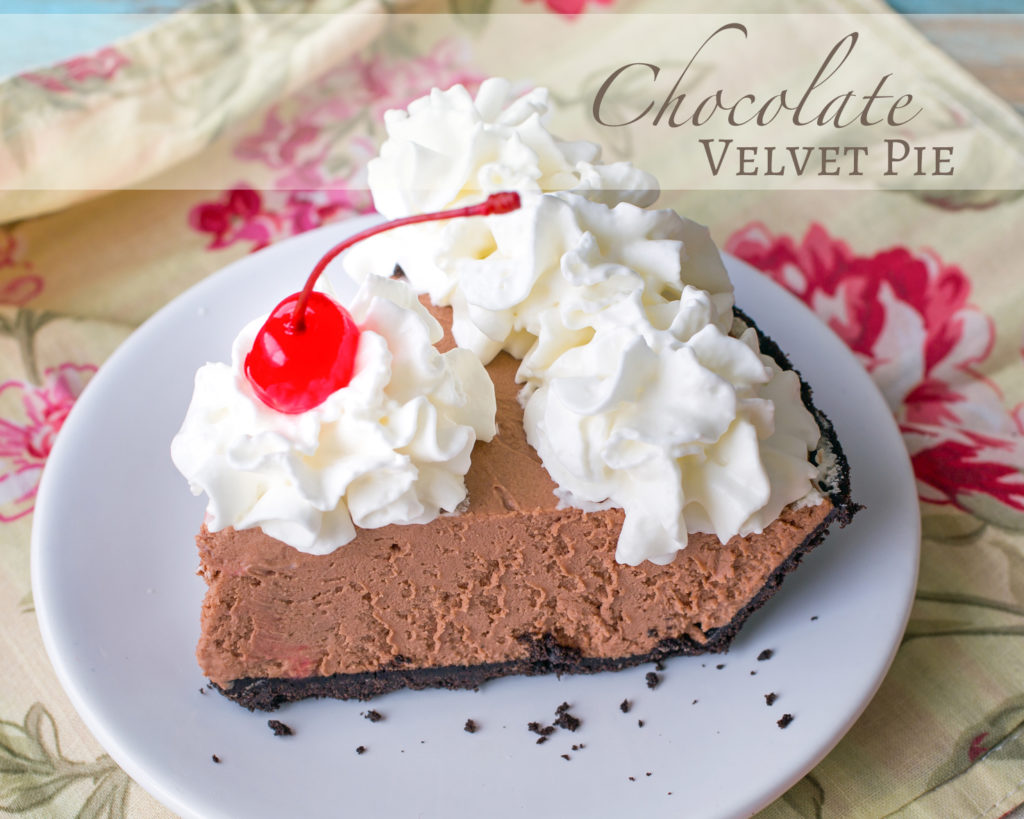 Chocolate velvet pie with whipped cream.